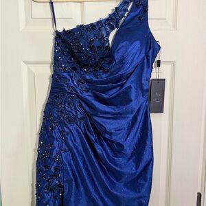 Elegant One-Shoulder Navy Dress